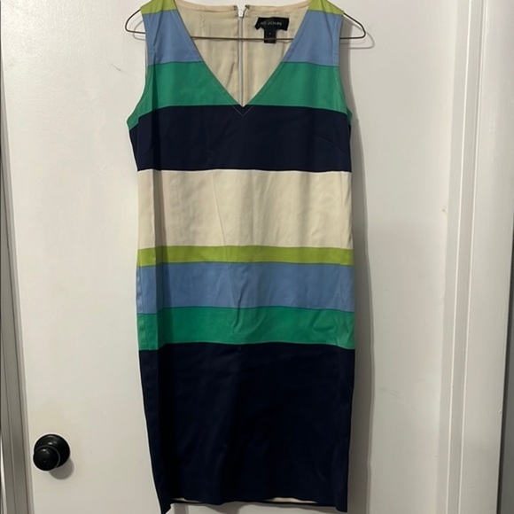 St. John Teal Navy Beige Color Block Knee-Length Dress - Picture 1 of 7